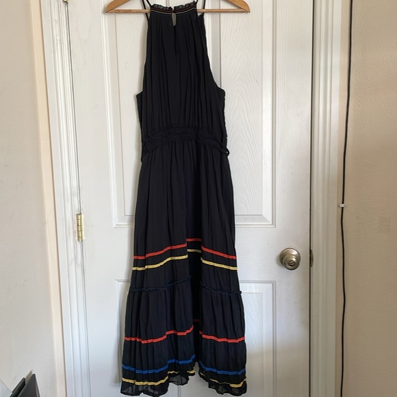Joie Danit Halter Black Caviar Cotton Silk Blend Tiered Midi Dress size XS-S - Picture 4 of 9